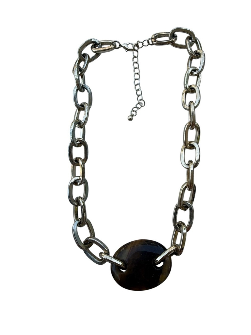 Vintage Gold-Link Necklace with Dark Brown Pendant